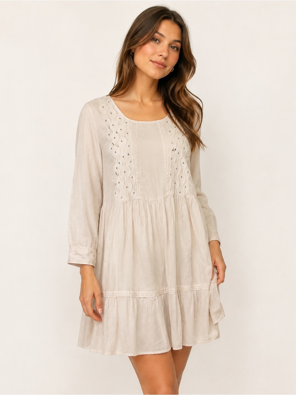 Weiyang Eyelet Cotton Dress White Puff Sleeve Lined Large